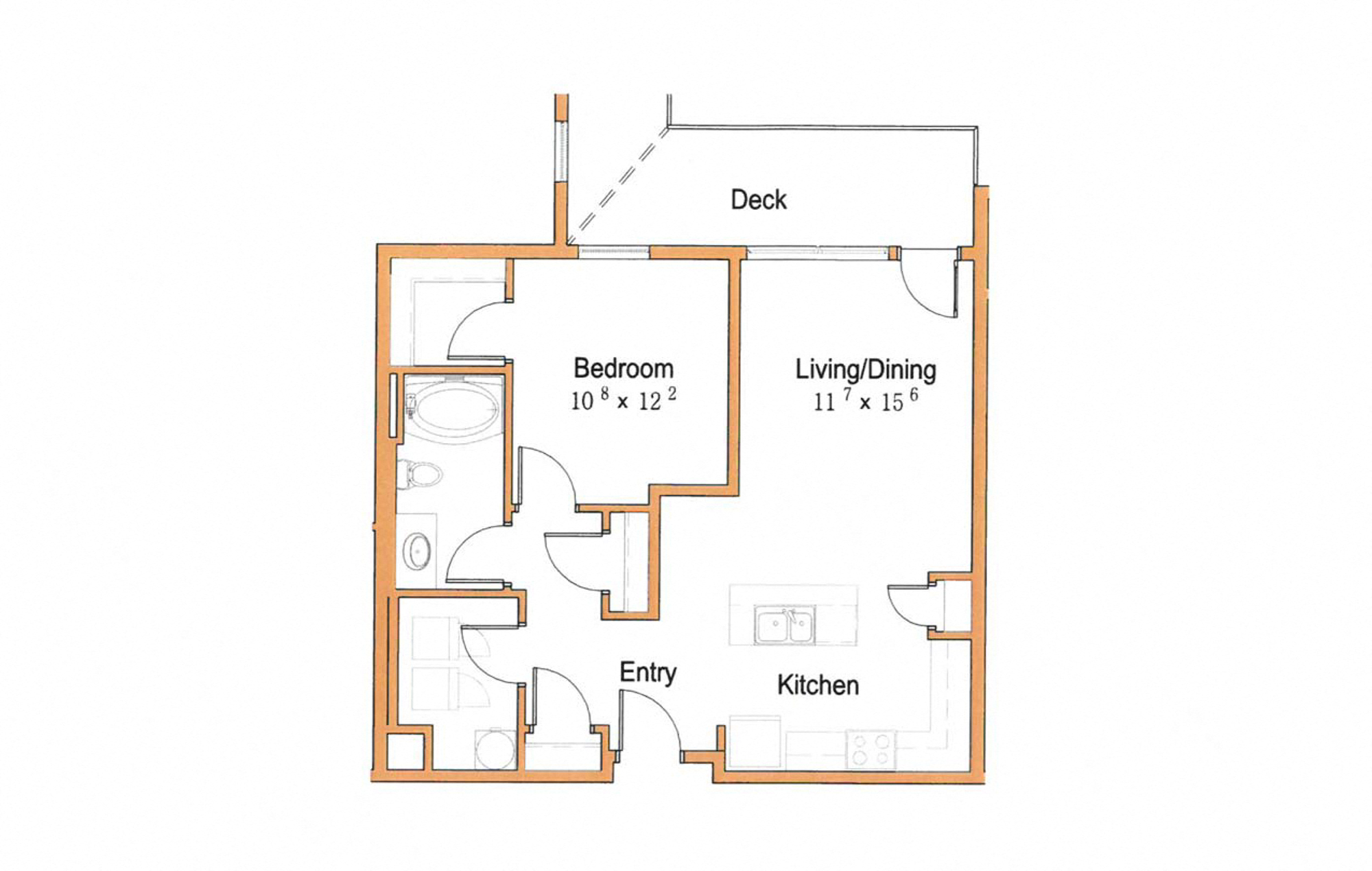 Floor plan for 1 bed, 1 bath, 777 sqft